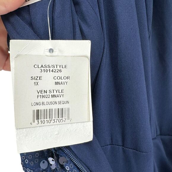 Davids Bridal Sequin Maxi Dress Navy Blue Size 1X Blouson Sleeveless Boat Neck - Picture 14 of 16